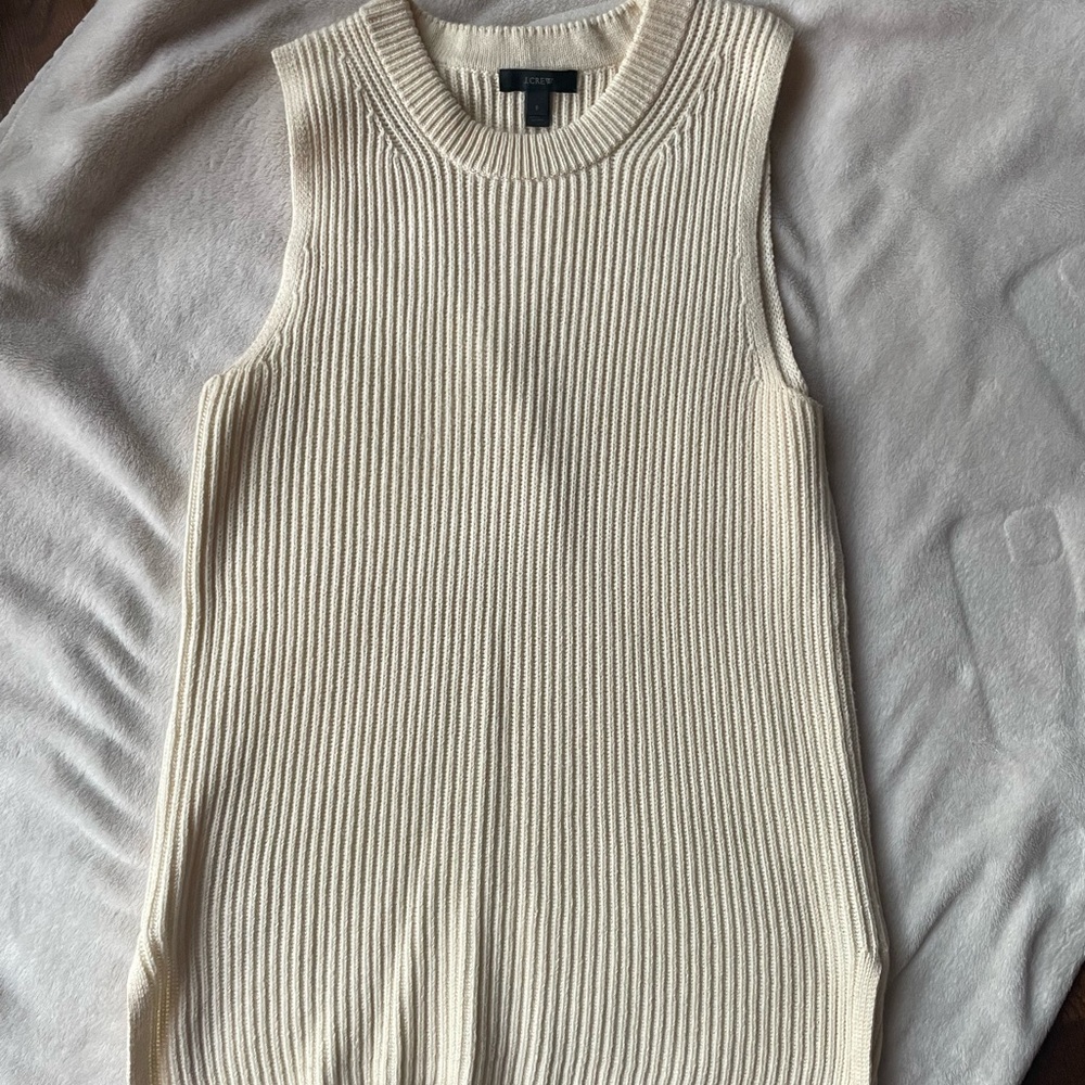 J Crew cream sleeveless high low sweater